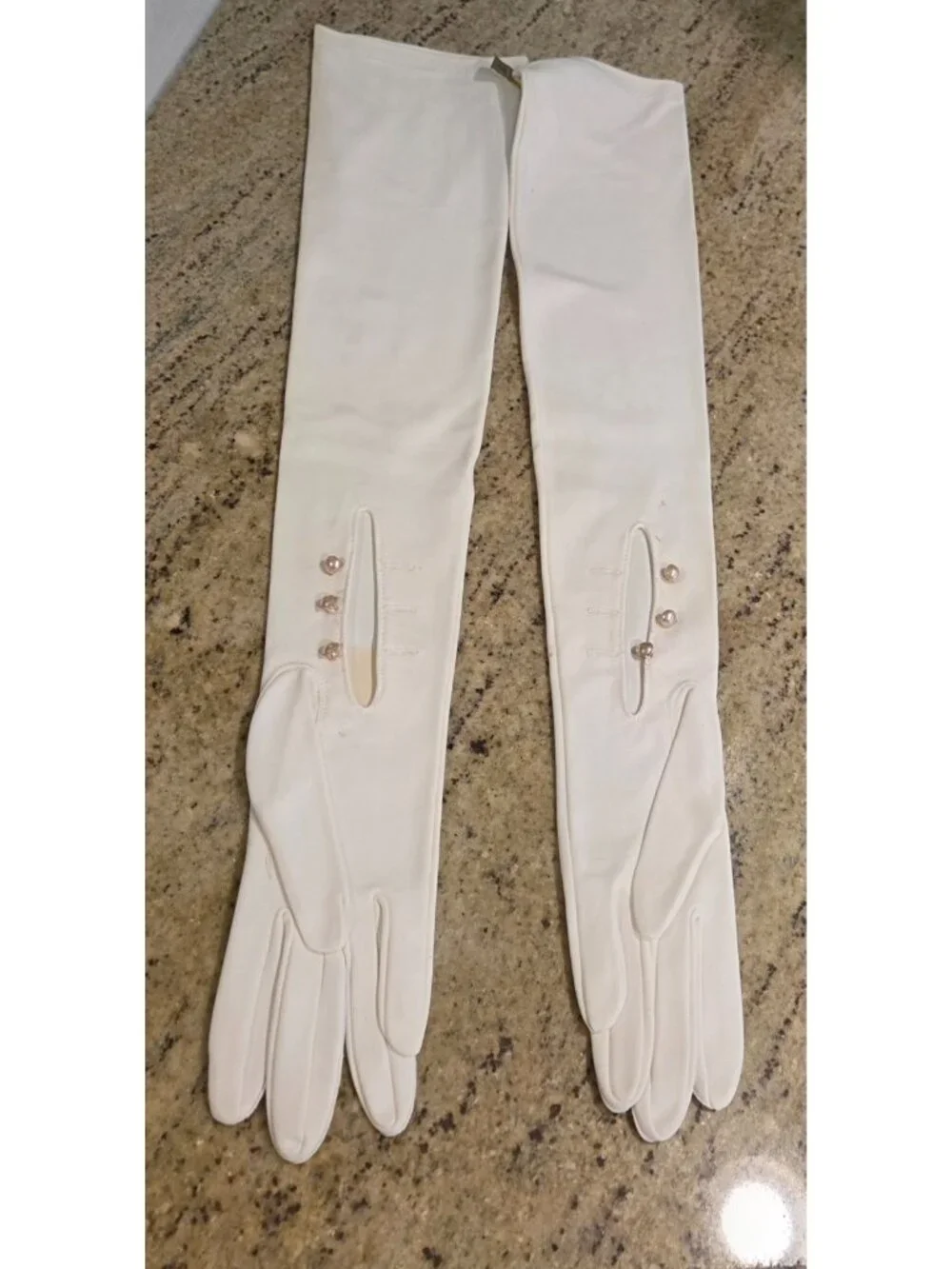 New! Vintage Sz S Off-White Formal Stretch Nylon Opera Gloves 23